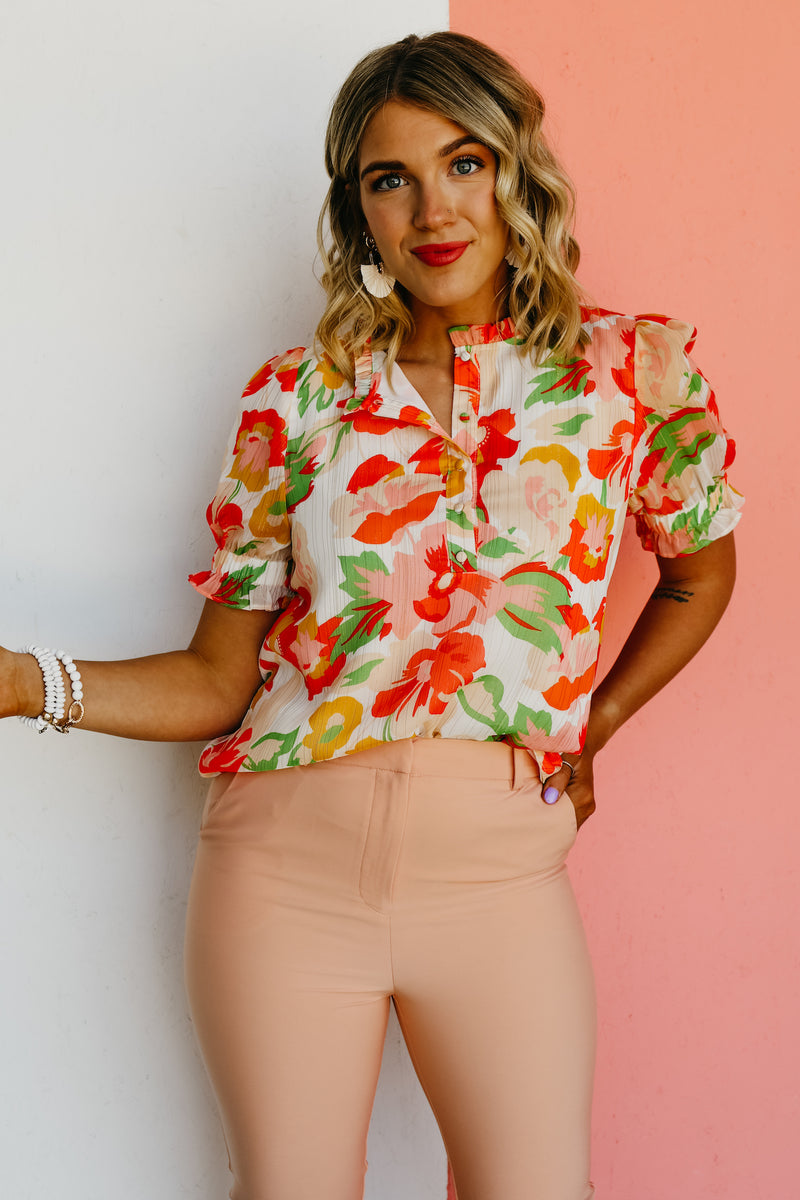 The Kailua Floral Half Button Blouse - FINAL SALE