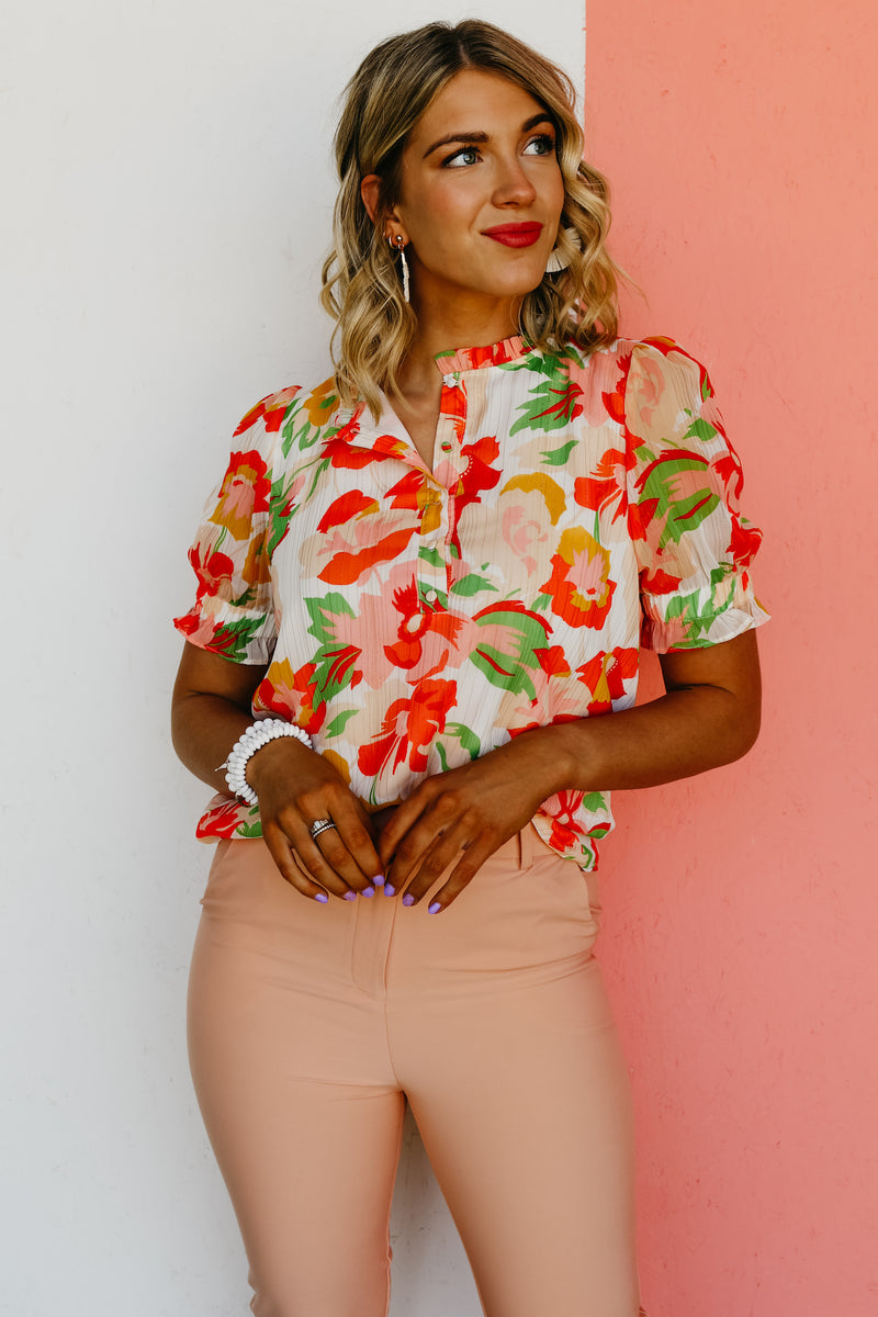 The Kailua Floral Half Button Blouse - FINAL SALE