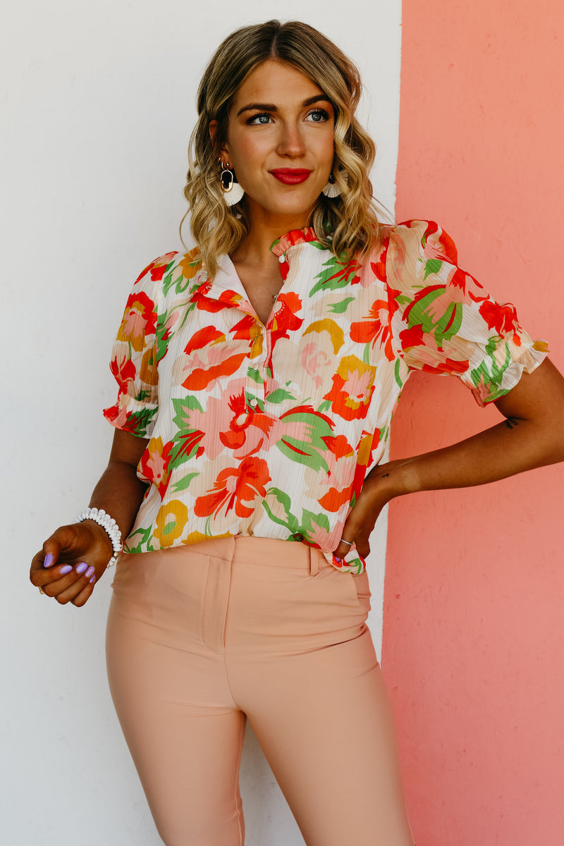 The Kailua Floral Half Button Blouse - FINAL SALE