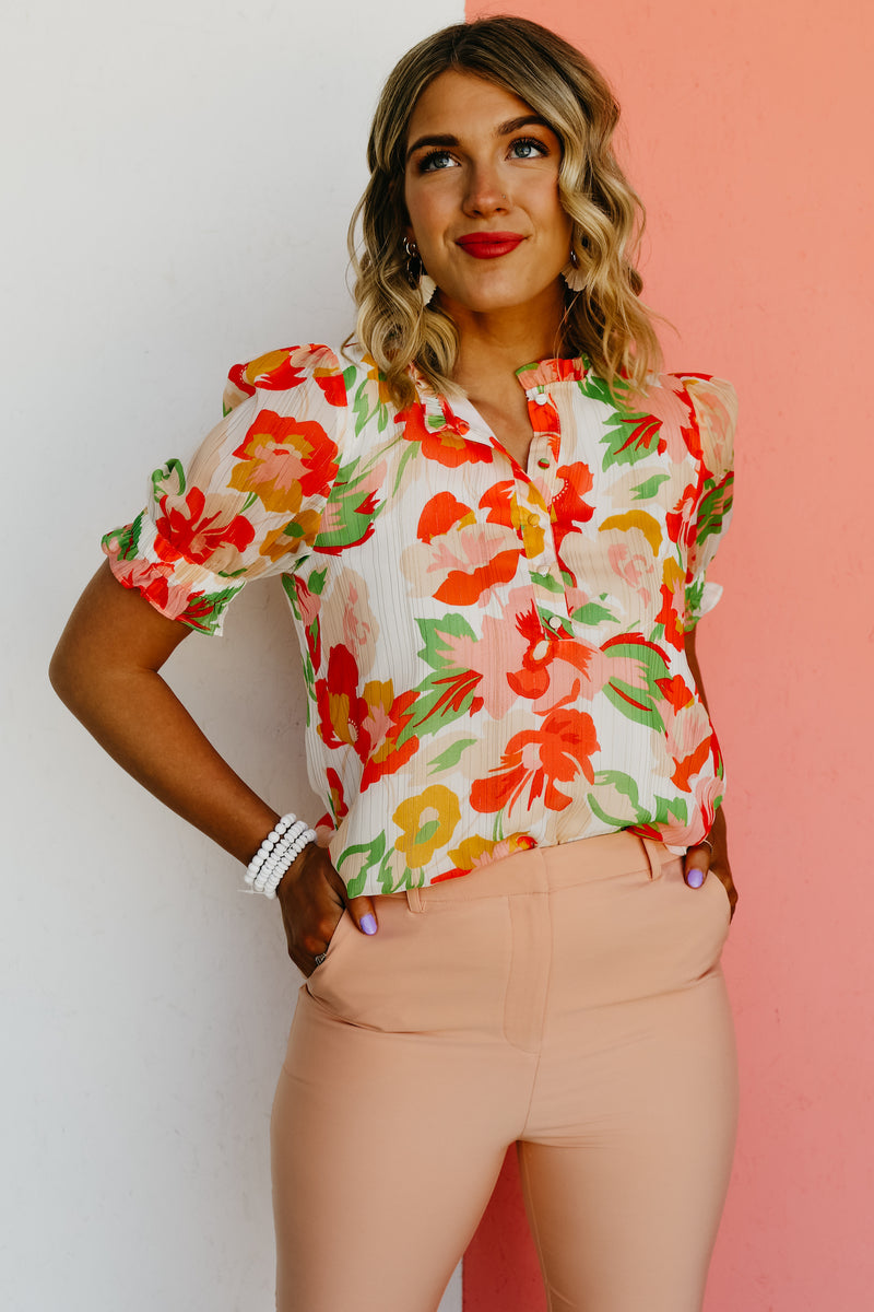 The Kailua Floral Half Button Blouse - FINAL SALE