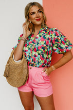 The Omari Puff Sleeve V Neck Blouse