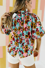 The Mikayla Puff Button Back Watercolor Print Blouse - FINAL SALE