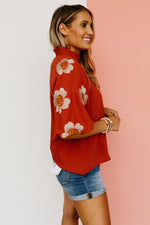 The Imani Embroidered Floral Bubble Sleeve Top