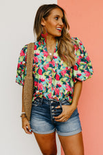 The Omari Puff Sleeve V Neck Blouse