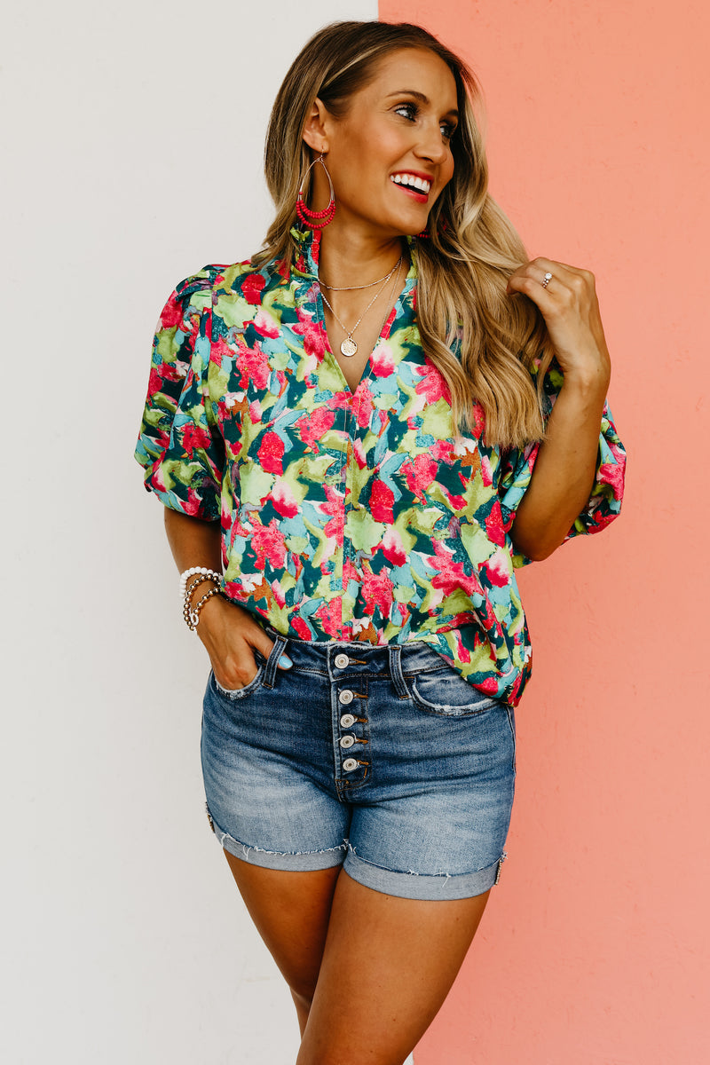 The Omari Puff Sleeve V Neck Blouse