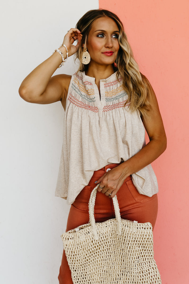 The Soren Smocked Embroidered Top
