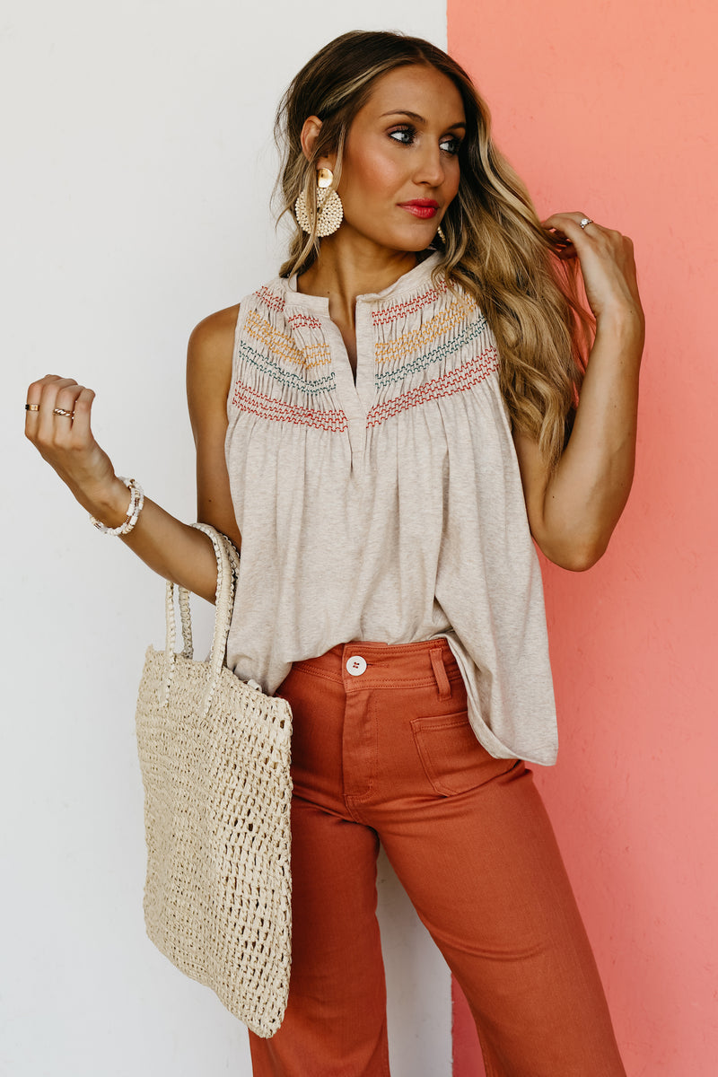 The Soren Smocked Embroidered Top