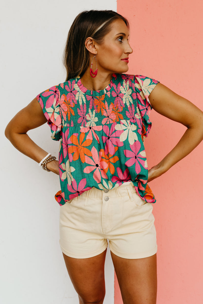 The Ivanna Floral Flutter Sleeve Top