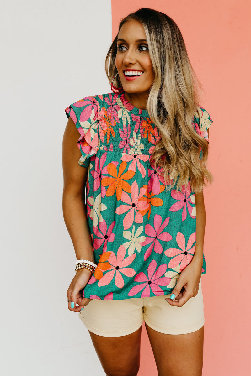 The Ivanna Floral Flutter Sleeve Top