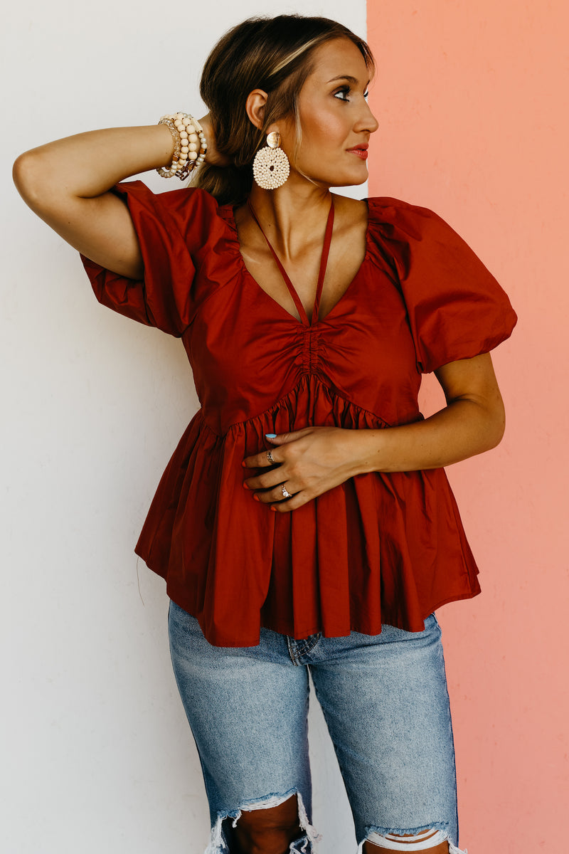 The Leland Shirred Neck Tie Top - FINAL SALE