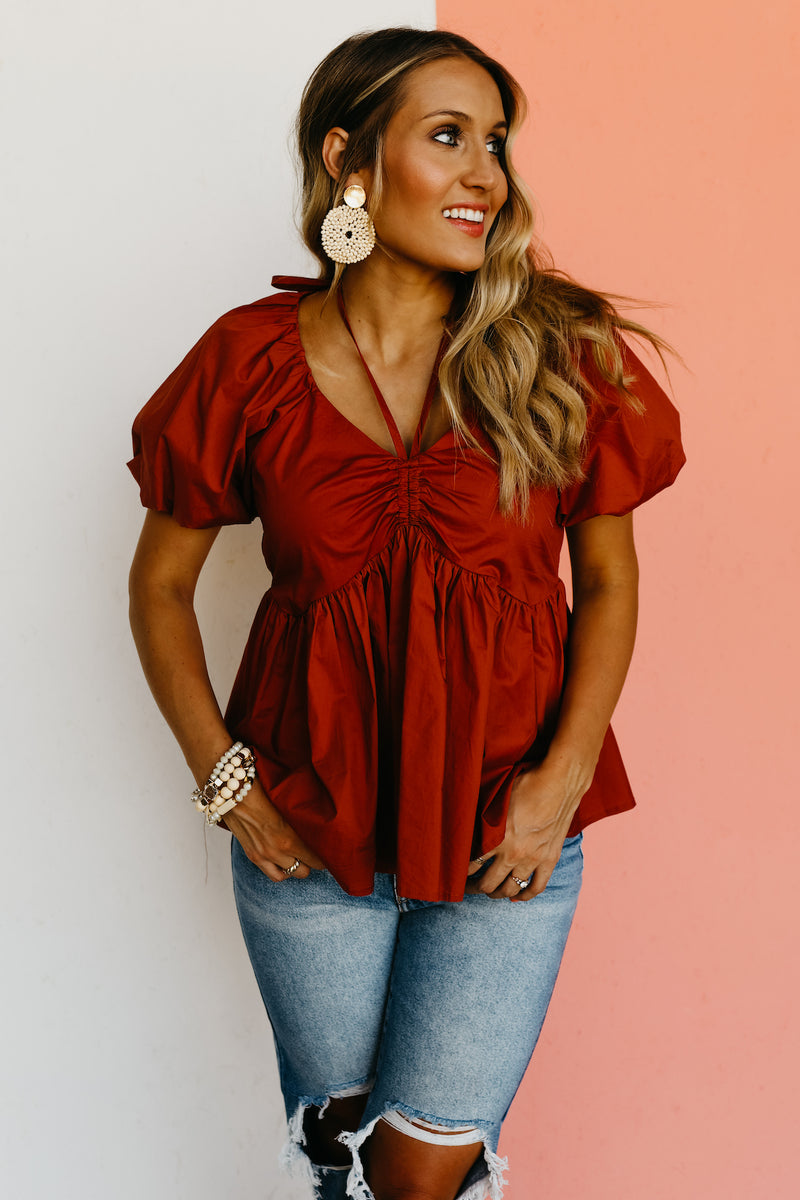 The Leland Shirred Neck Tie Top - FINAL SALE