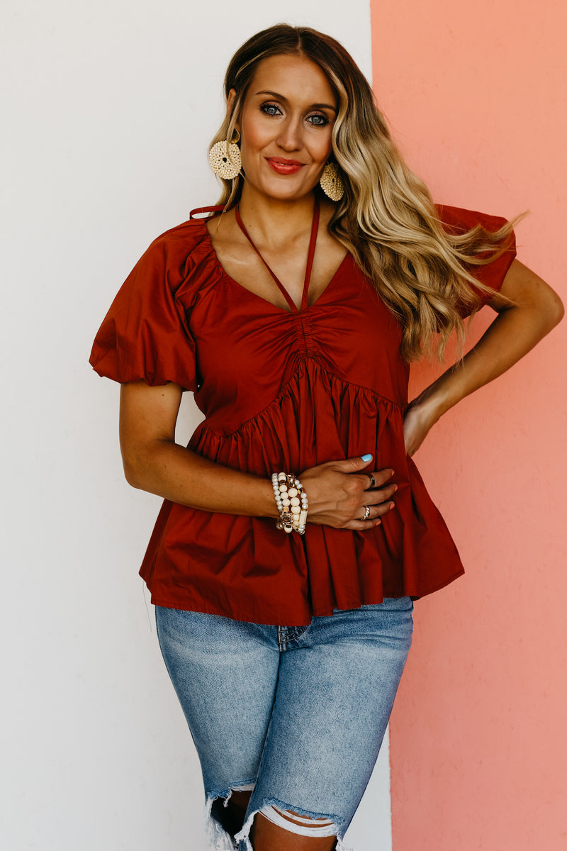 The Leland Shirred Neck Tie Top - FINAL SALE