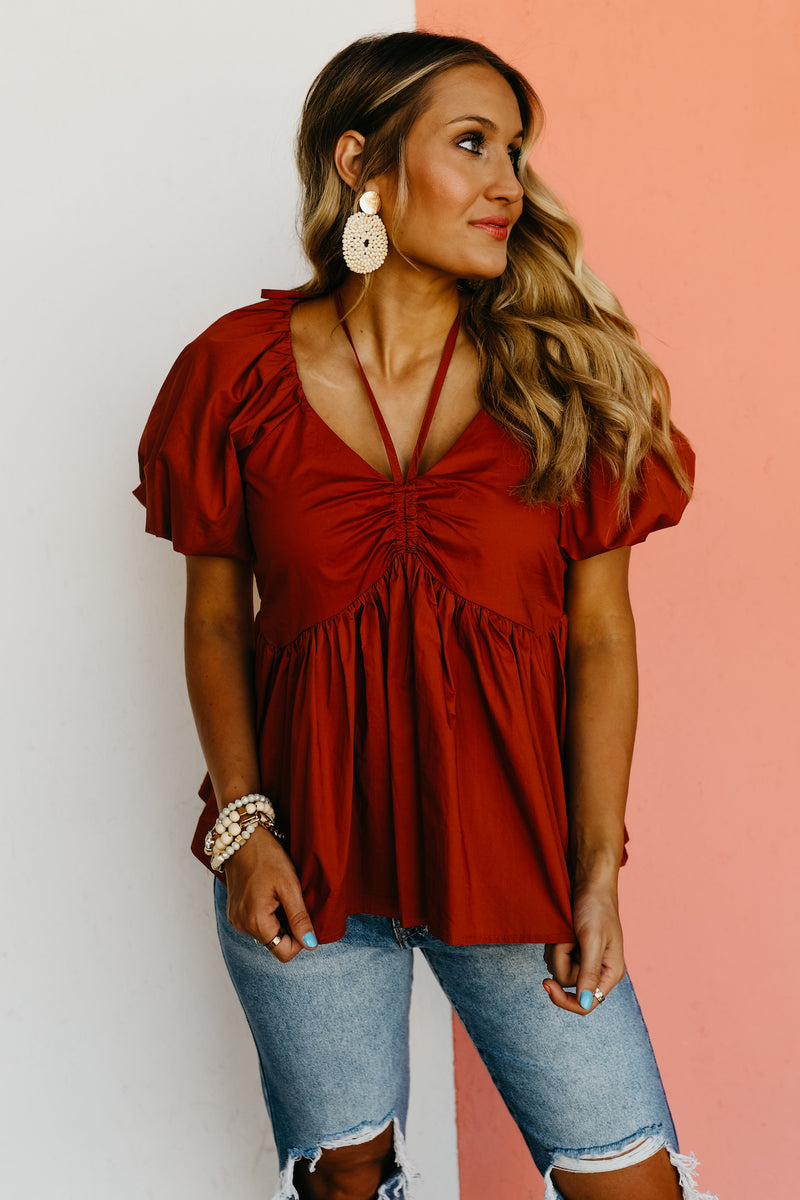 The Leland Shirred Neck Tie Top - FINAL SALE