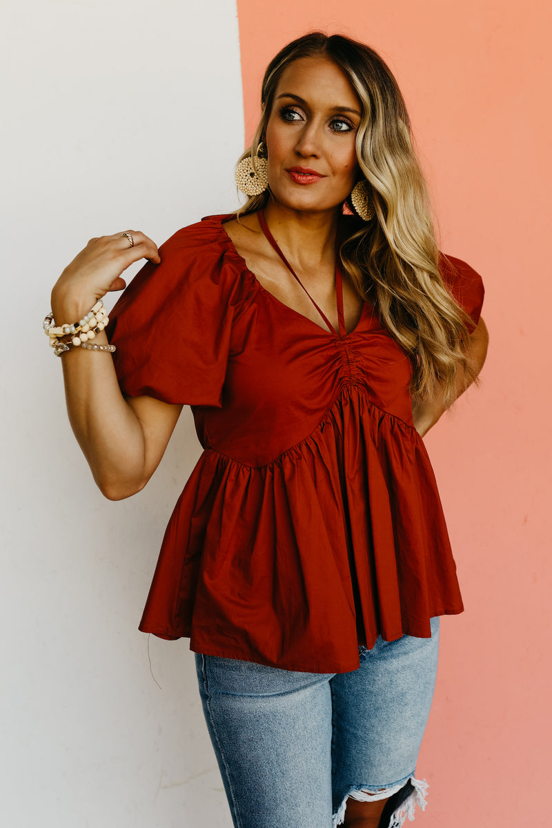 The Leland Shirred Neck Tie Top - FINAL SALE