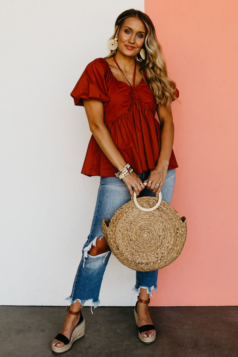 The Leland Shirred Neck Tie Top - FINAL SALE