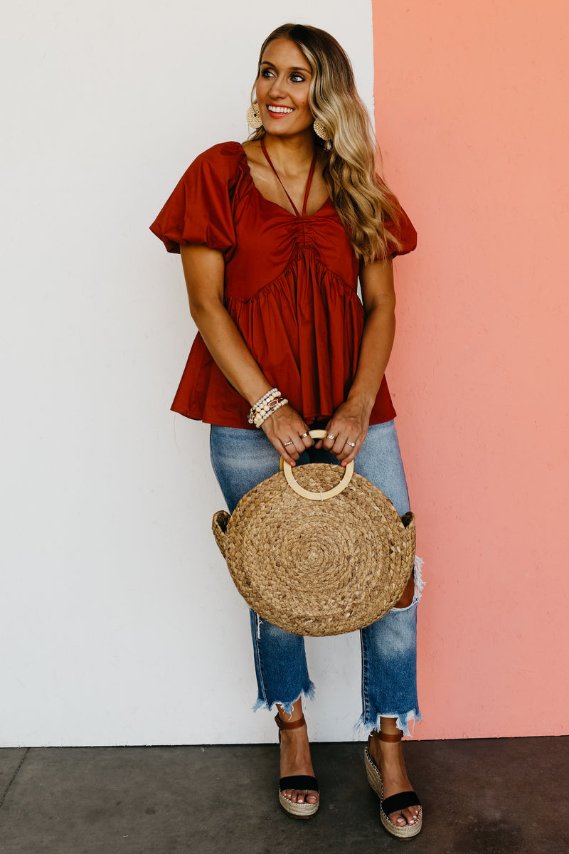 The Leland Shirred Neck Tie Top - FINAL SALE