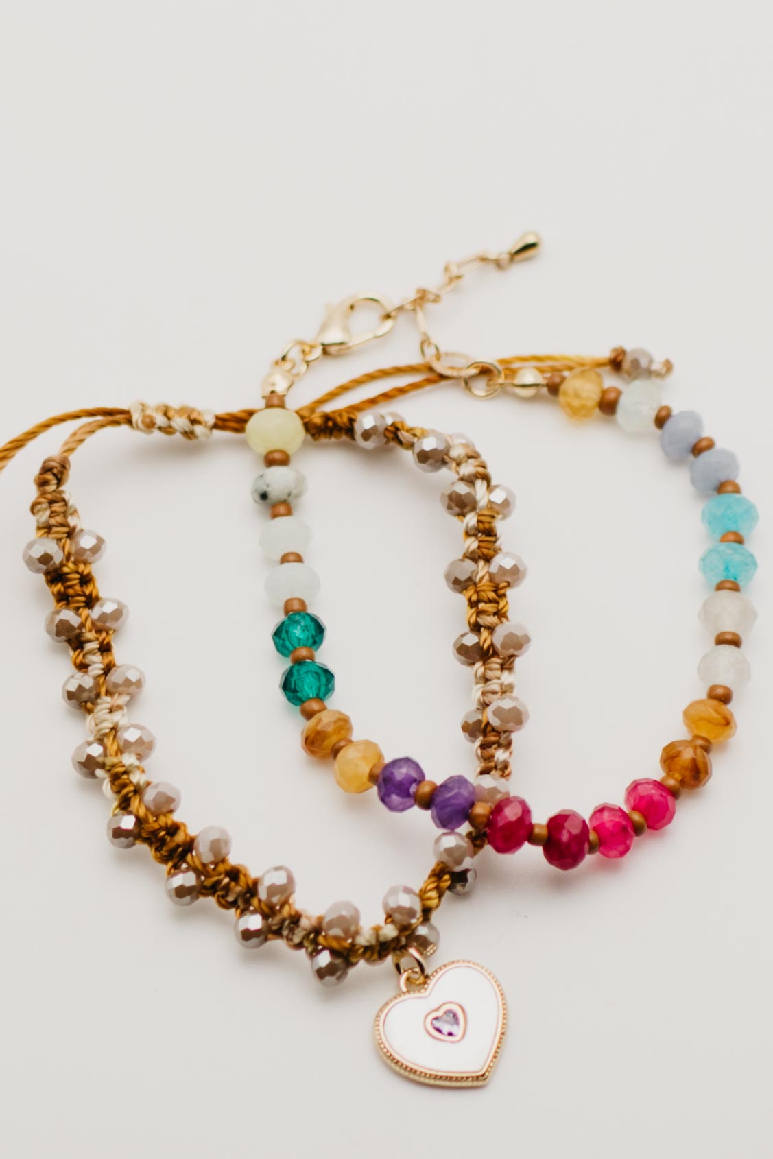 The Heart Charm Beaded Bracelet Set