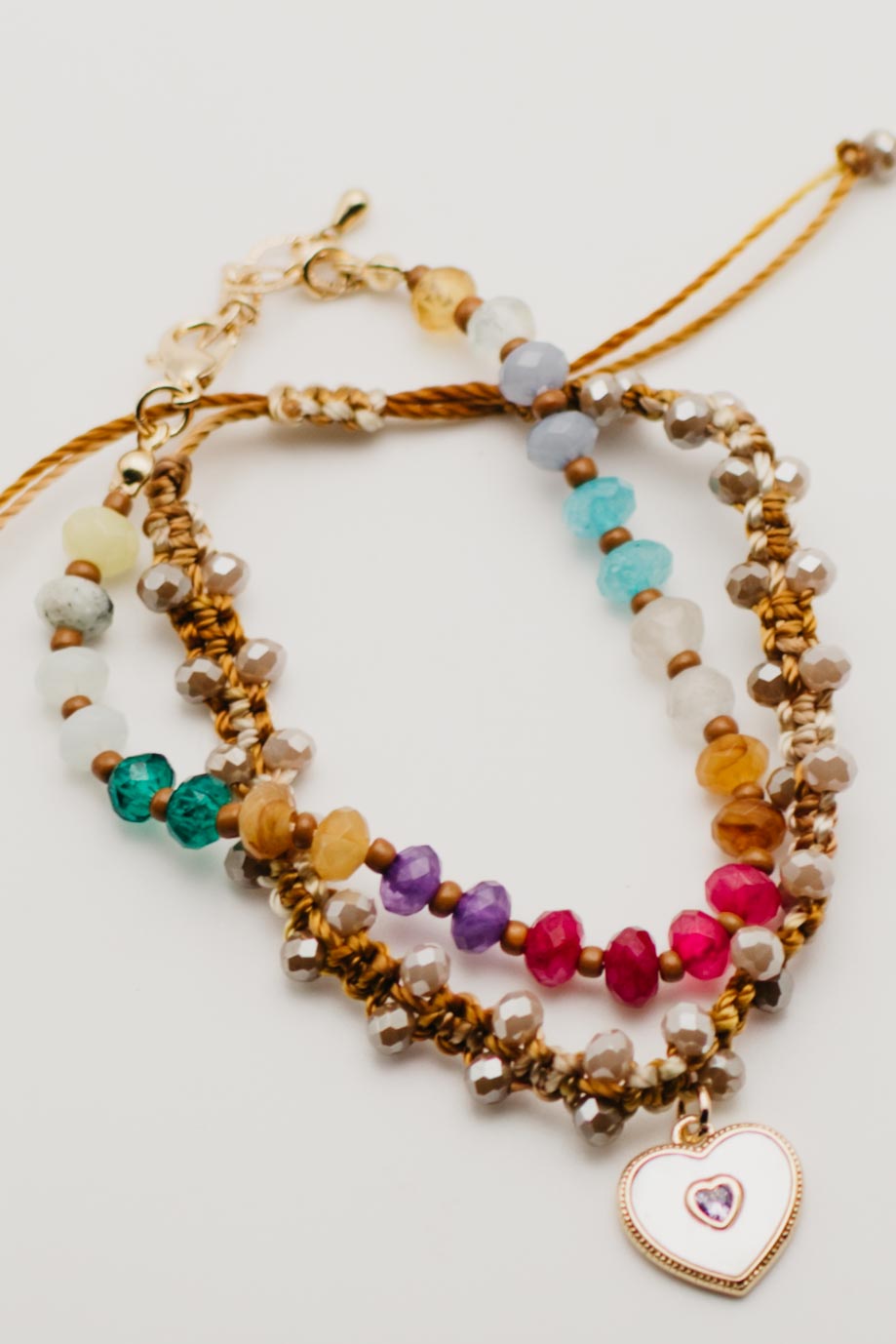 The Heart Charm Beaded Bracelet Set