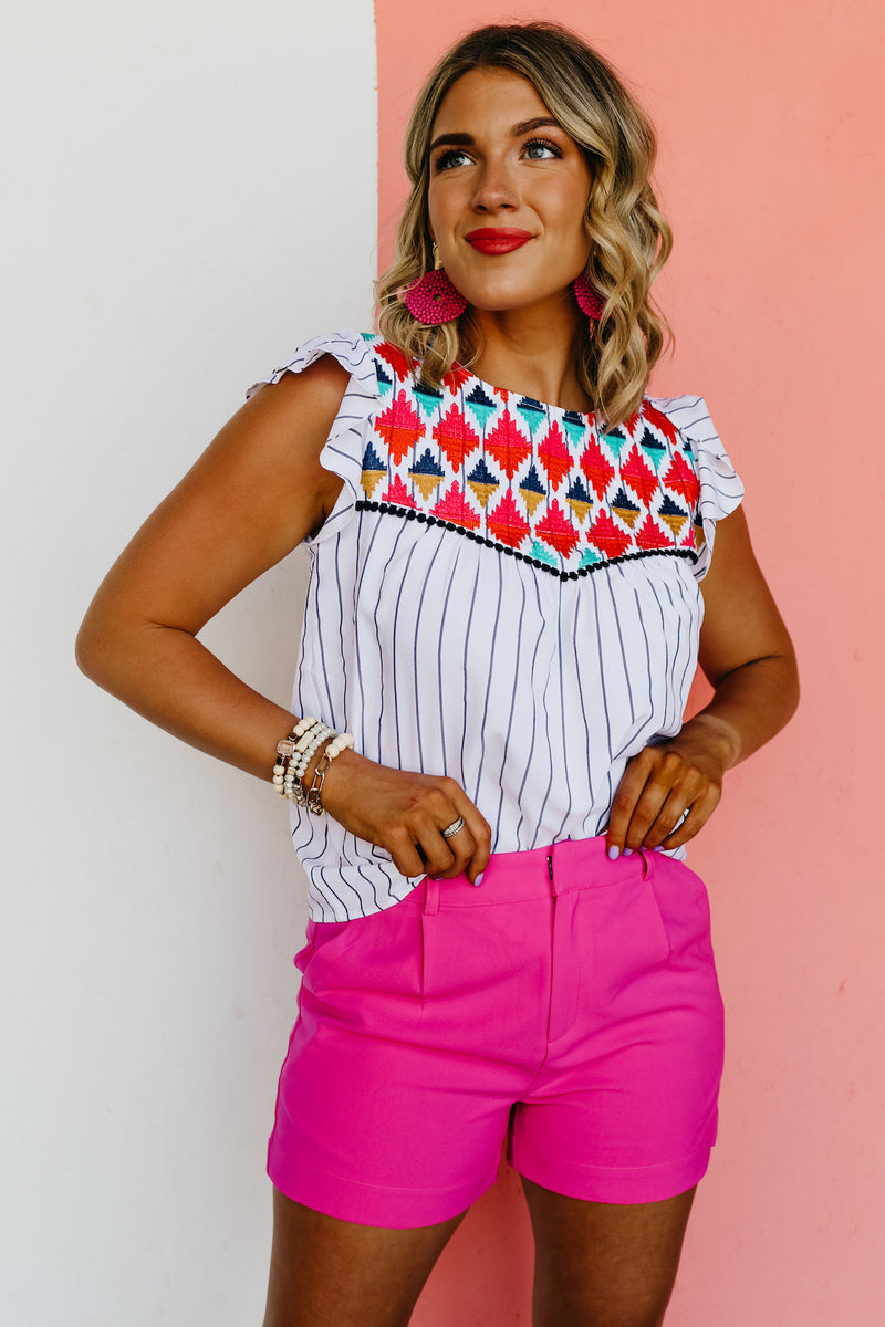 The Malaya Embroidered Flutter Sleeve Blouse - FINAL SALE
