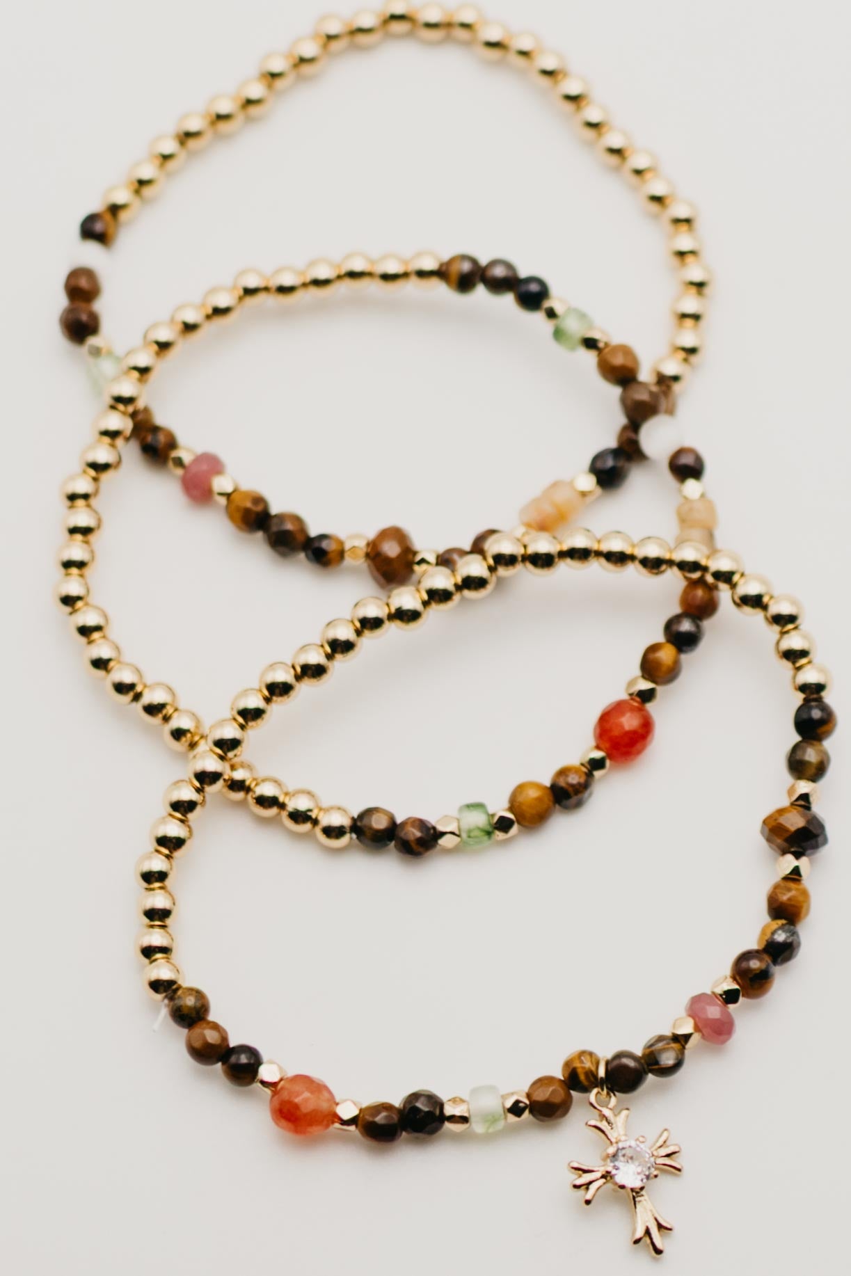 The Cross Charm Beaded Bracelet Set