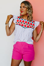 The Malaya Embroidered Flutter Sleeve Blouse - FINAL SALE
