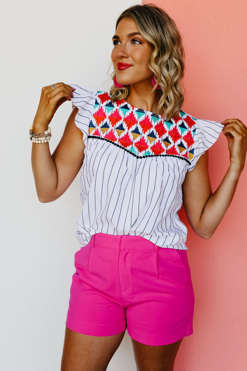 The Malaya Embroidered Flutter Sleeve Blouse - FINAL SALE