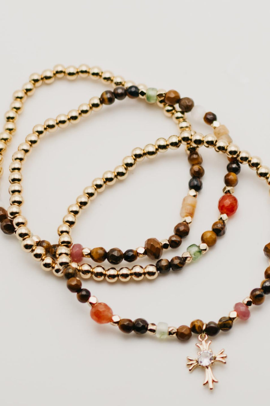 The Cross Charm Beaded Bracelet Set