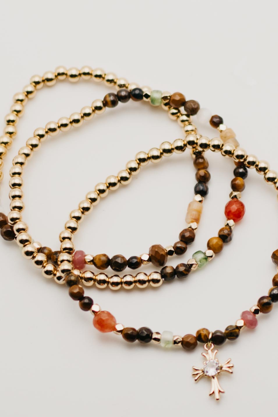 The Cross Charm Beaded Bracelet Set