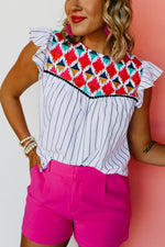 The Malaya Embroidered Flutter Sleeve Blouse - FINAL SALE