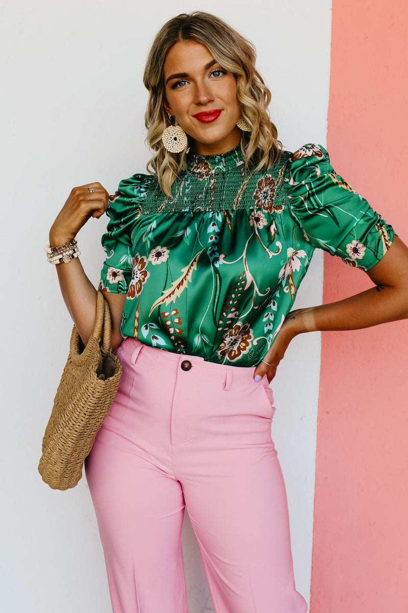 The Kasen Floral Ruched Sleeve Blouse - FINAL SALE