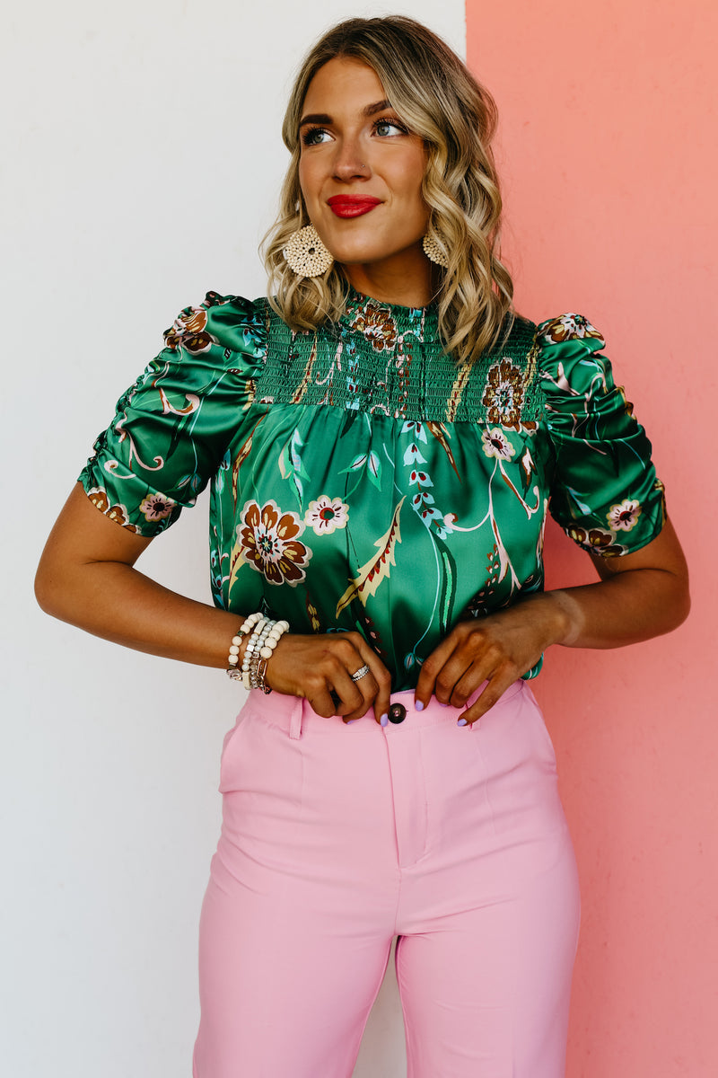 The Kasen Floral Ruched Sleeve Blouse - FINAL SALE