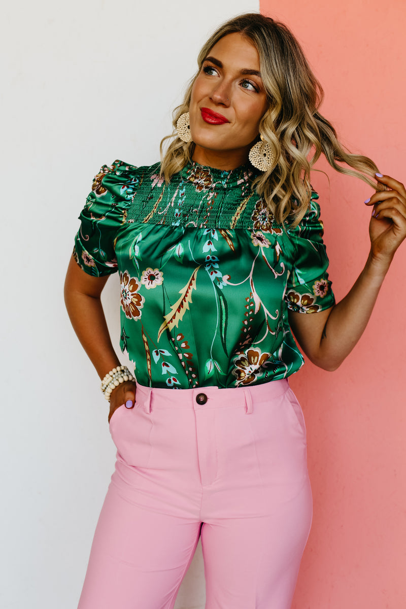 The Kasen Floral Ruched Sleeve Blouse - FINAL SALE