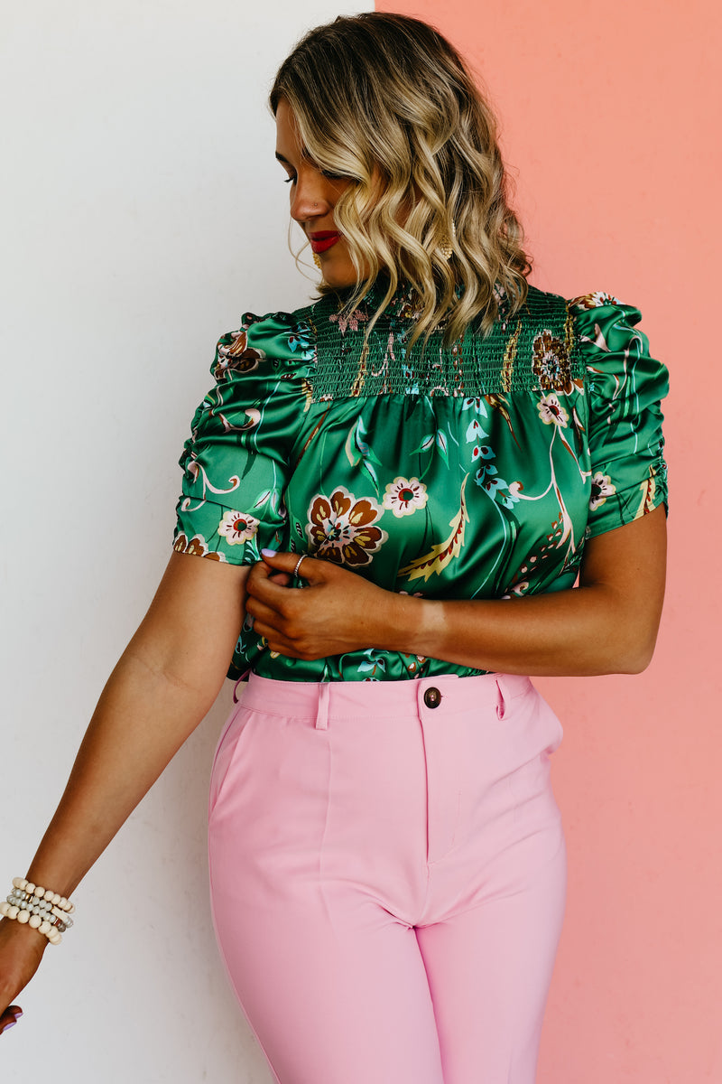 The Kasen Floral Ruched Sleeve Blouse - FINAL SALE