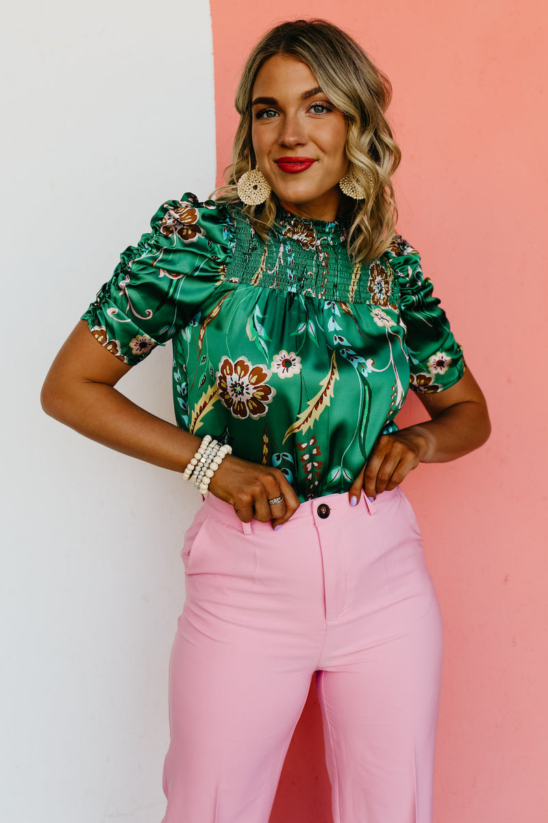 The Kasen Floral Ruched Sleeve Blouse - FINAL SALE