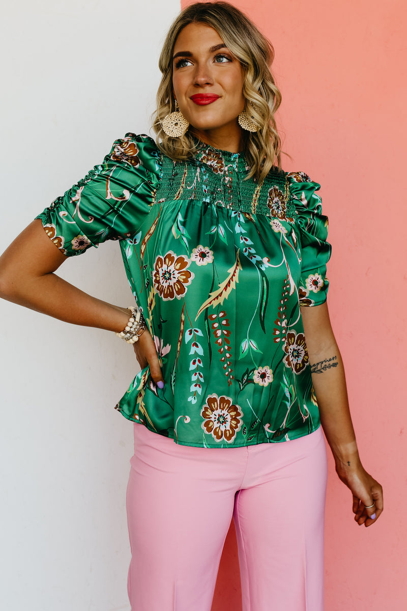 The Kasen Floral Ruched Sleeve Blouse - FINAL SALE