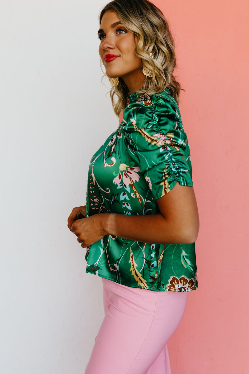 The Kasen Floral Ruched Sleeve Blouse - FINAL SALE