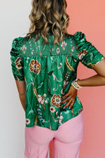 The Kasen Floral Ruched Sleeve Blouse - FINAL SALE