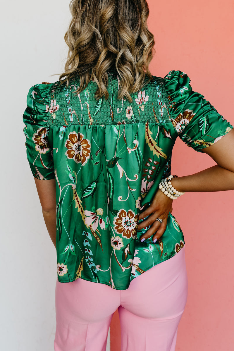 The Kasen Floral Ruched Sleeve Blouse - FINAL SALE