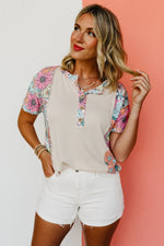The Breckan Floral Waffle Henley Top