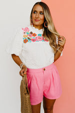 The Lewis Puff Sleeve Quilted Embroidered Top