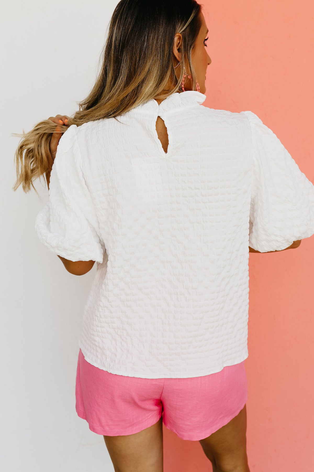 The Lewis Puff Sleeve Quilted Embroidered Top  - FINAL SALE