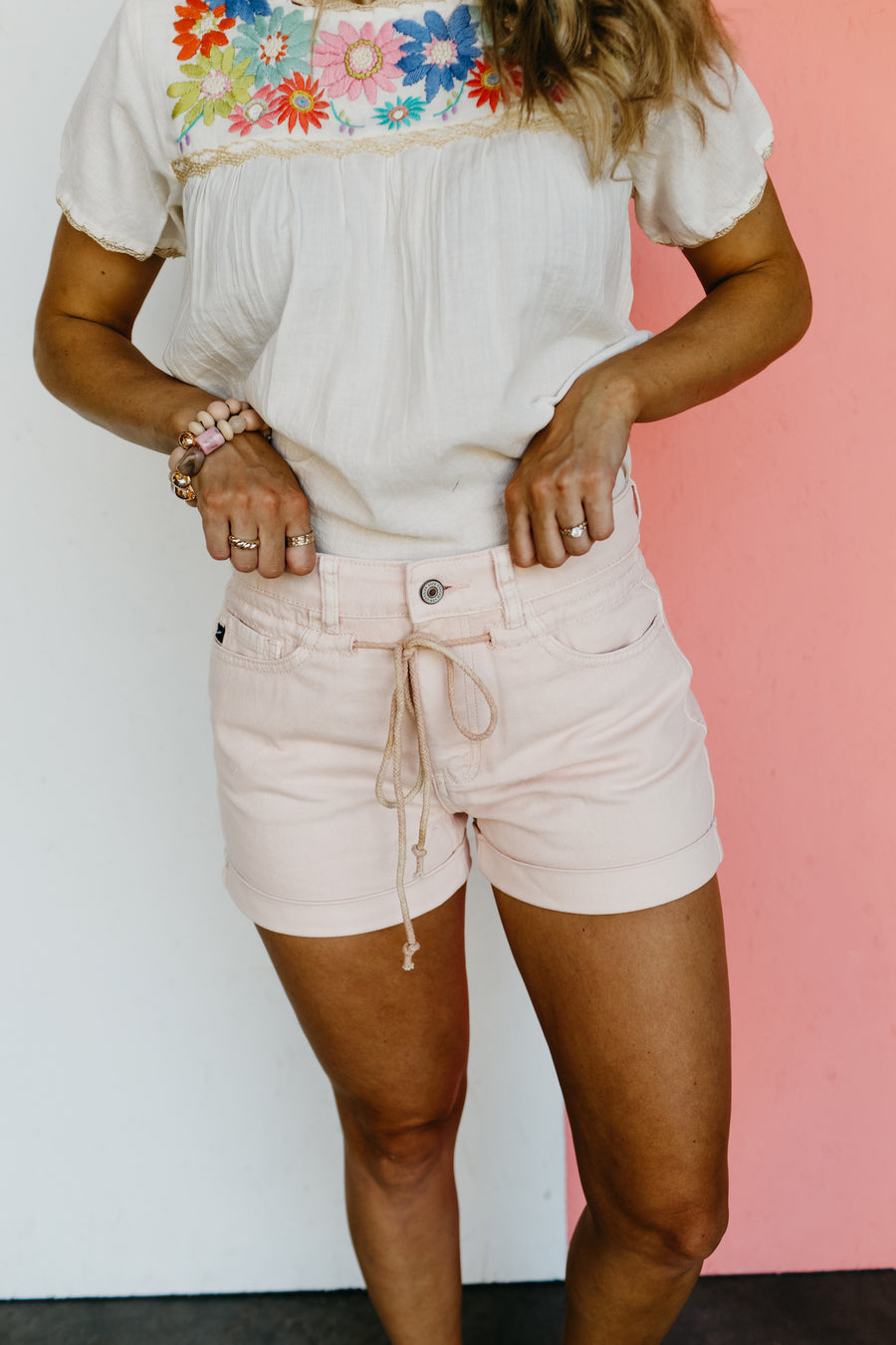 Kan Can Denim | High Rise Belted Shorts - KC6355PK - FINAL SALE