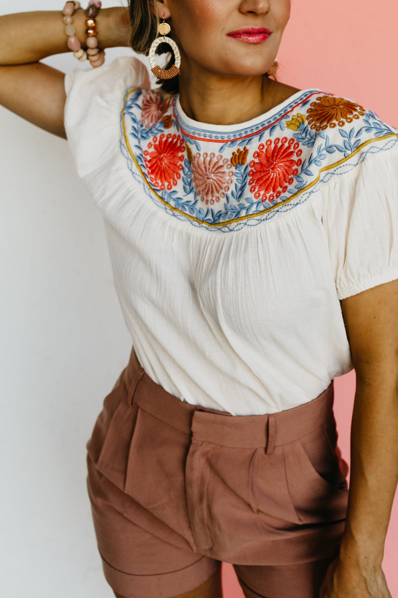 The Serena Embroidered Peasant Top - FINAL SALE