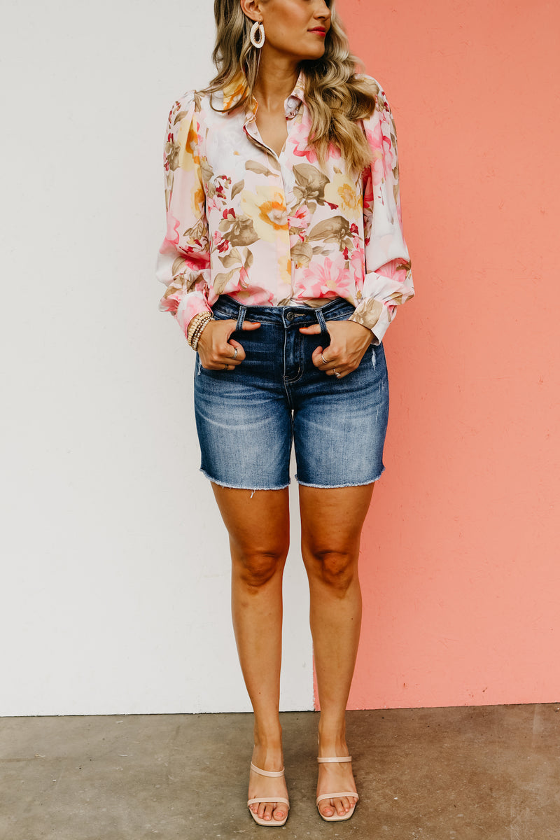 Vervet Denim | The Loretta Mid Rise Midi Shorts