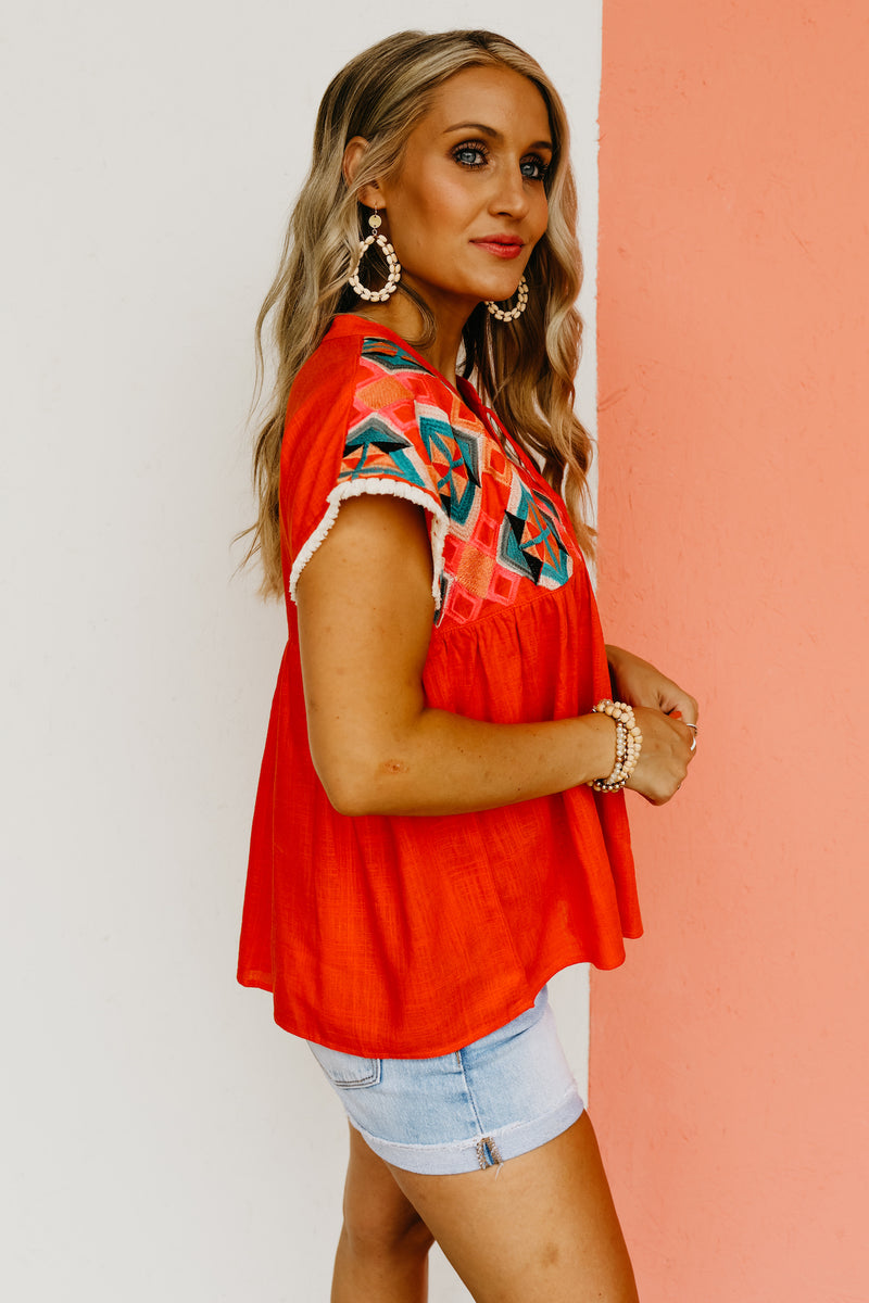 The Kaliyah Embroidered Tassel Tie Top