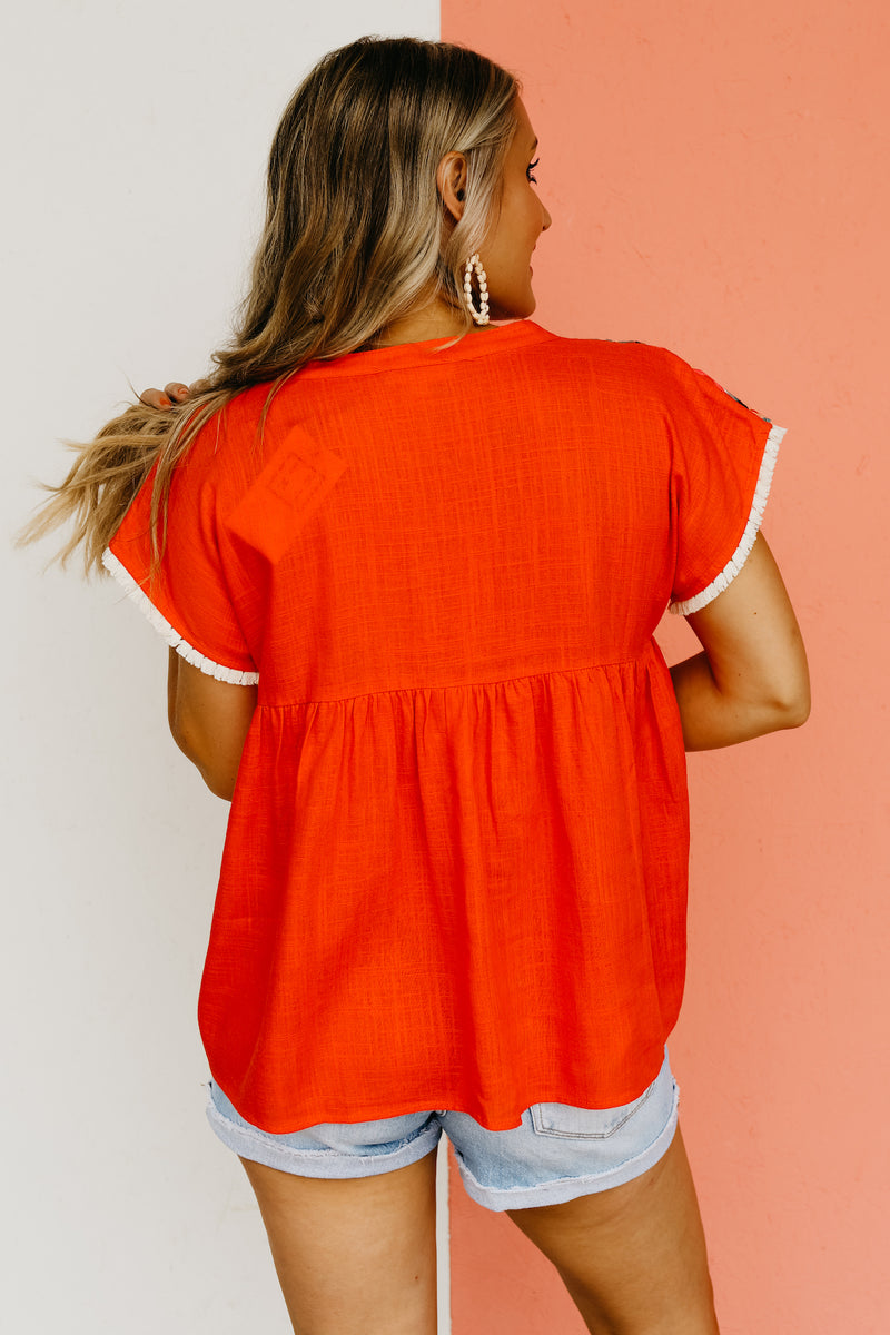 The Kaliyah Embroidered Tassel Tie Top