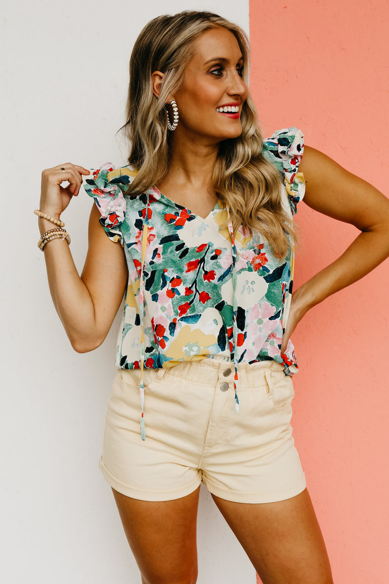 The Dennis Floral Ruffle Neck Top