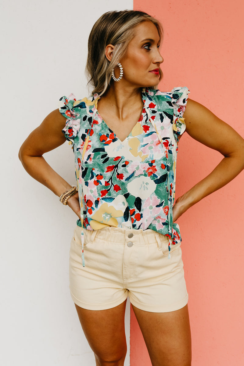 The Dennis Floral Ruffle Neck Top