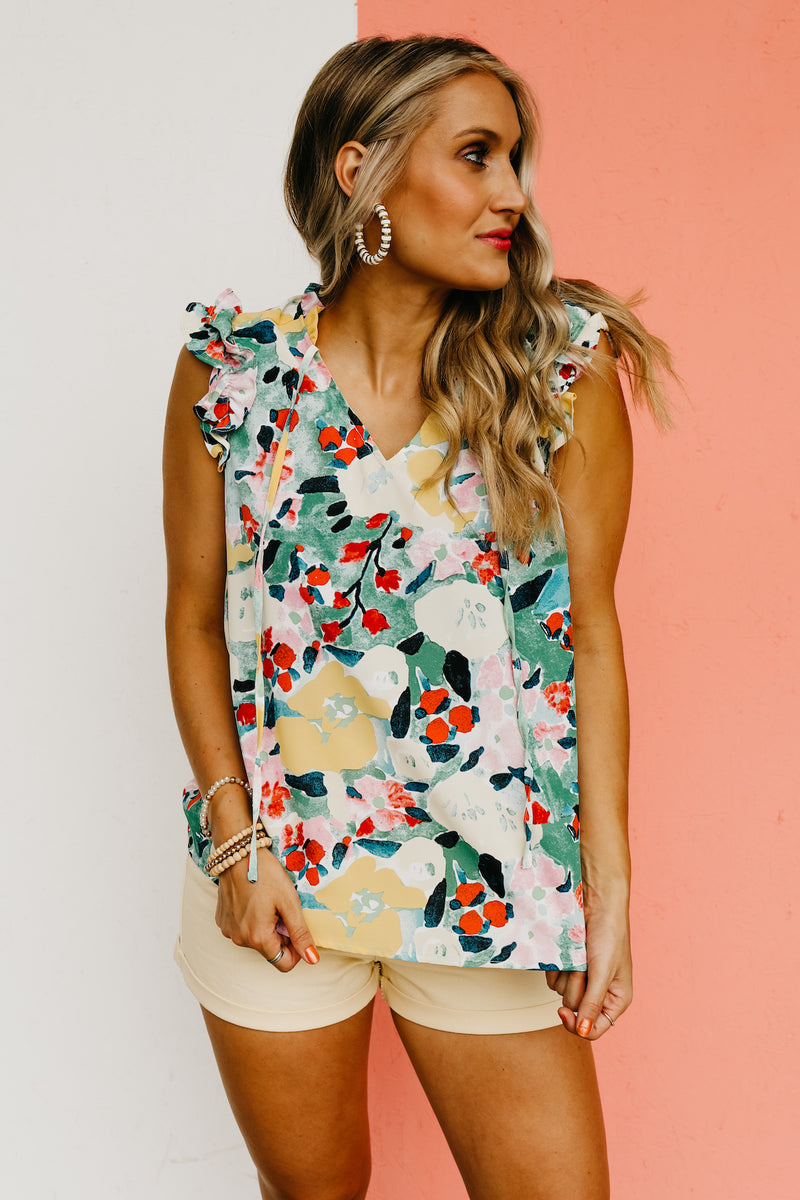 The Dennis Floral Ruffle Neck Top