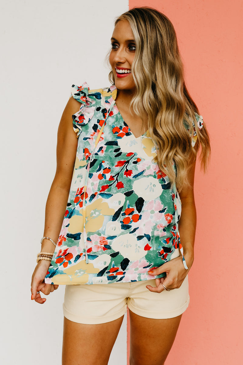 The Dennis Floral Ruffle Neck Top